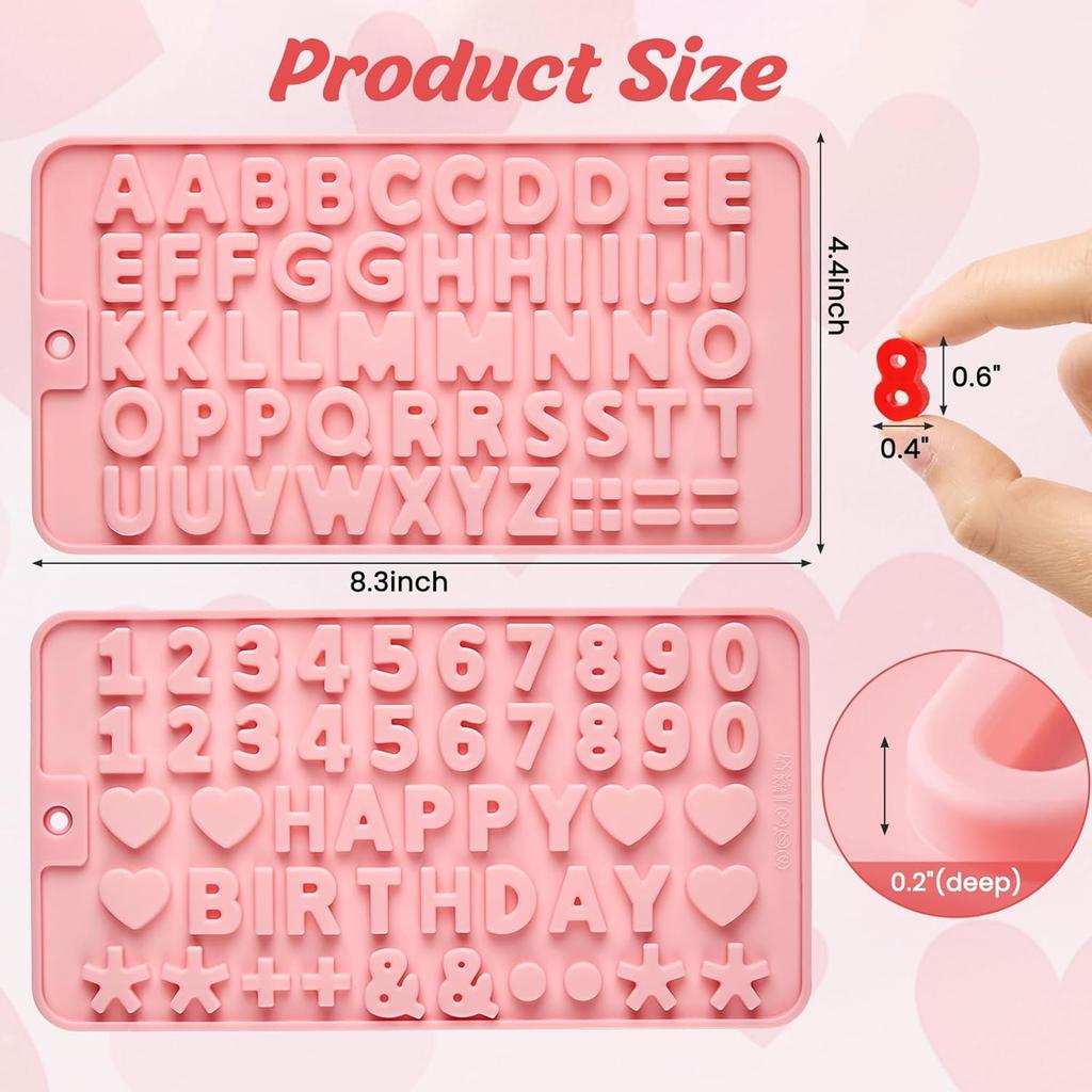 JOERSH 2PCS Silicone Letter Molds, Non-Stick Number Alphabet Fondant Chocolate Molds for Birthday Cake Decorating, Cupcake Topper, Candy