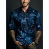 Men's Symmetrical Fluid Pattern Printed Long Sleeved Shirt with Lapel Buttons, Nightclub Party Trendy Men's Top