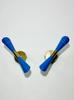 1950s Mid Century Blue Diabolo Brass Wall Sconces - Italian Style Pair