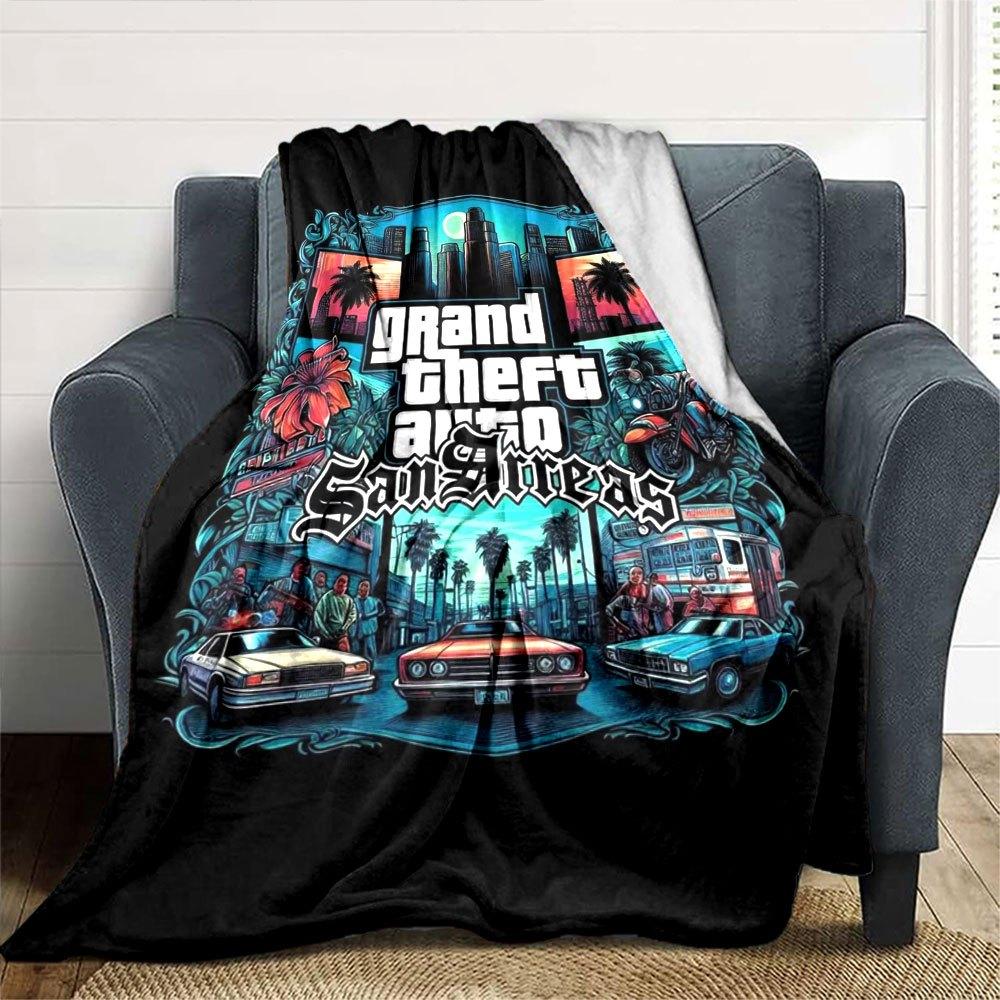 1 pezzo Coperta Morbida in Flanella Grand Theft Auto con Stampa di Designer Una coperta accogliente per tutte le stagioni, perfetta per il divano, il letto, l'ufficio