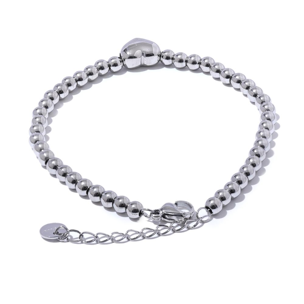 

Yhpup High Quality Stainless Steel Round Beads Chain Heart Necklace Bracelet Bangle Set Trendy Fashion Jewelry Waterproof