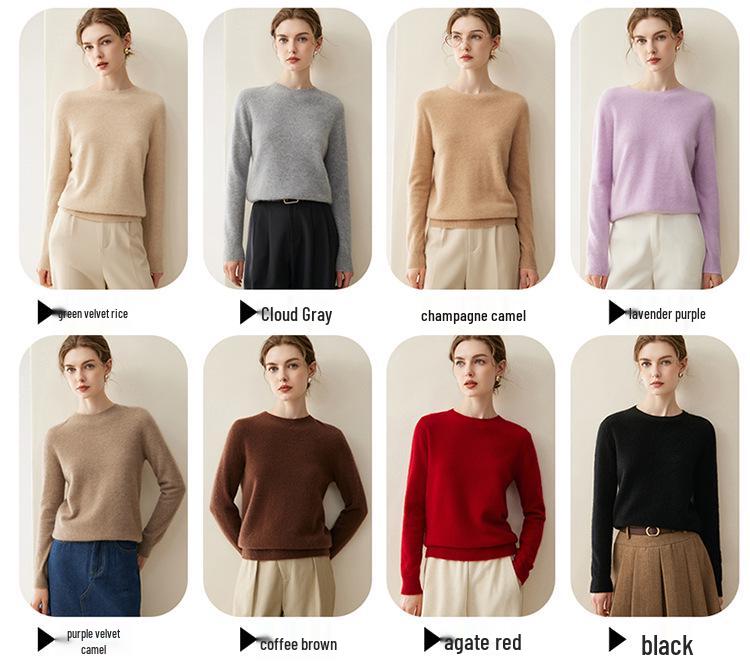 Pure Cashmere Women's Loose Pullover Sweater - Round Neck, Solid Color, Warm Knitwear for Autumn/Winter