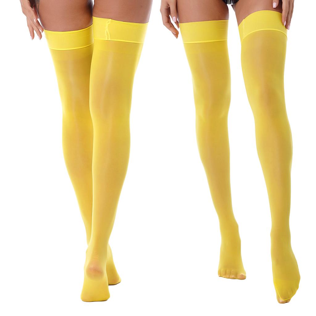 Womens Glossy See-through Stockings Thin Shiny Solid Color Elastic Sheer Thigh High Socks