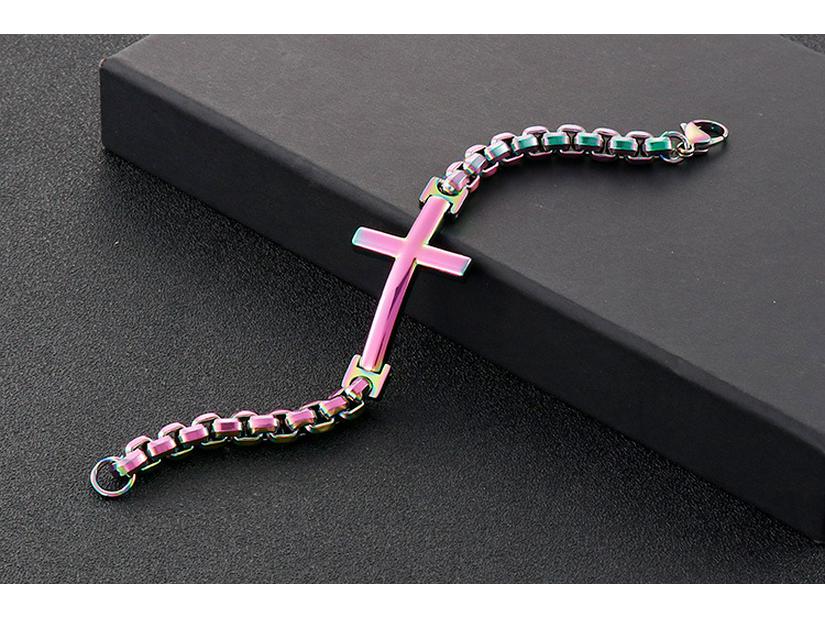 Men's Trendy Cross Square Pearl Titanium Steel Bracelet