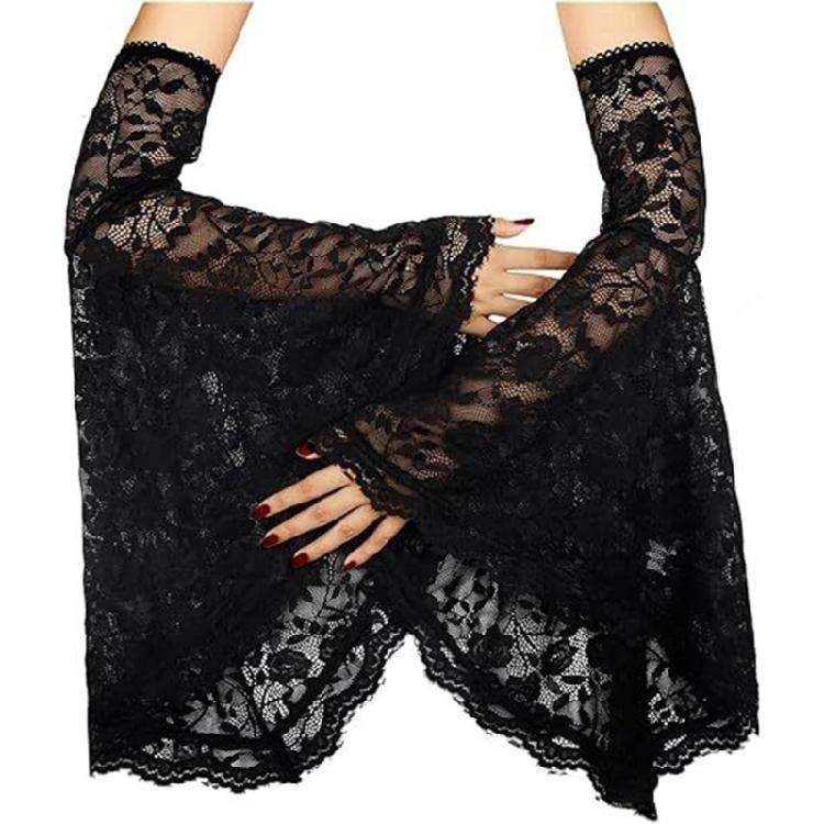 

Comfortable Gothic Punk Gloves Arm Sleeves with Flared Cuffs for Dark Aesthetic Fashion Halloween Party Styling Armwear чёрный