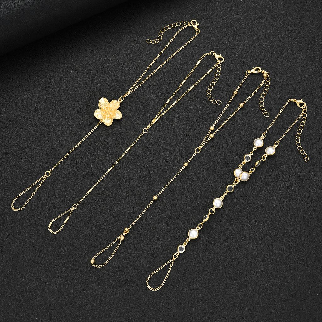 17KM 4 Piece Flower Bracelet Ring Set Fashion Jewelry Women Trendy Shiny Daily Party Accessory Gift For Her