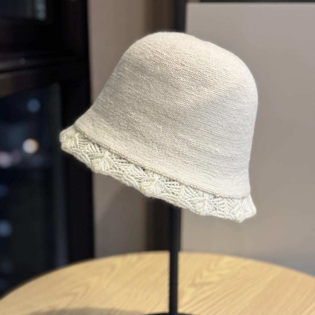 New Pure Wool Knitted Hat for Women in Autumn and Winter Gentle Lace Sweet and Fashionable Soft and Waxy Small Bucket Hat with Face