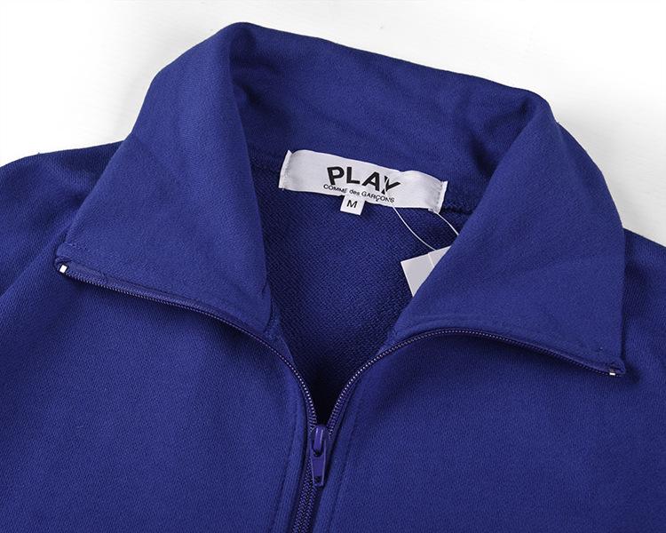 HEYPLAY Unisex Trendige Blaue Reißverschlussjacke mit Rotes Herz & Großem Schwarzen Herz auf dem Rücken, Kapuzenpullover mit Stehkragen.