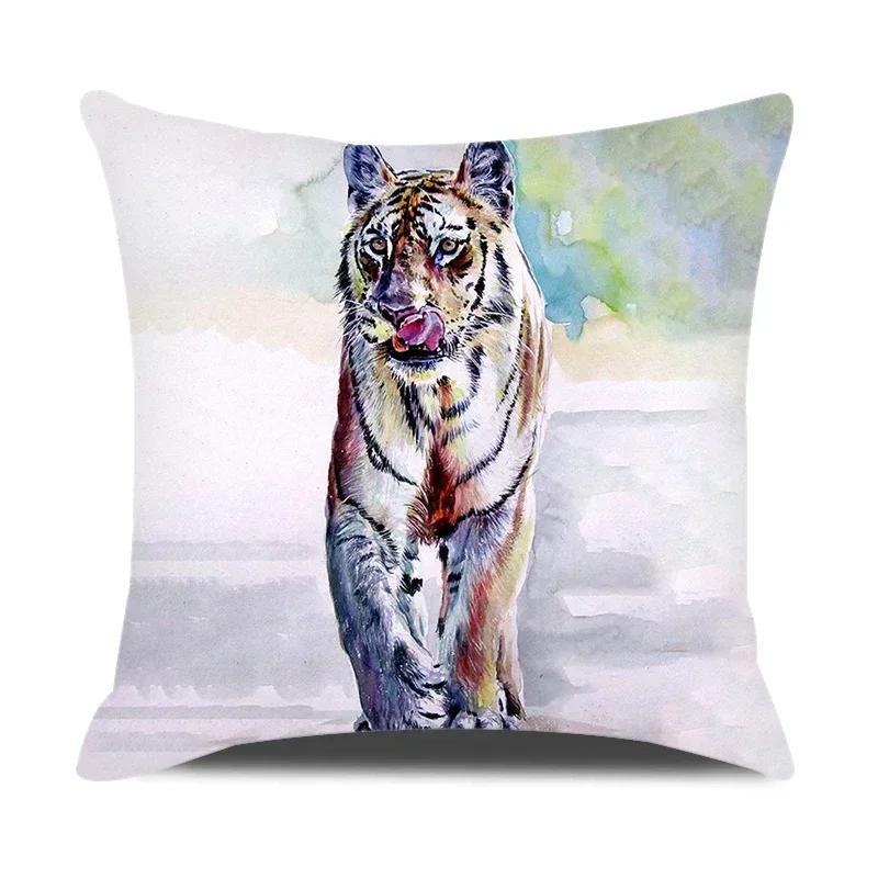 Watercolor Animals Cushion Cover 45X45Cm Cartoon Animals Portrait Printed Throw Pillow Cover Home Decorative Pillowcase For Sofa