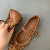Fashion Weave Fashion Buckle Strap Women Flats Mary Janes Shoes Female Pointed Toe Ladies Flats Shoes With Height Increasing Footwear