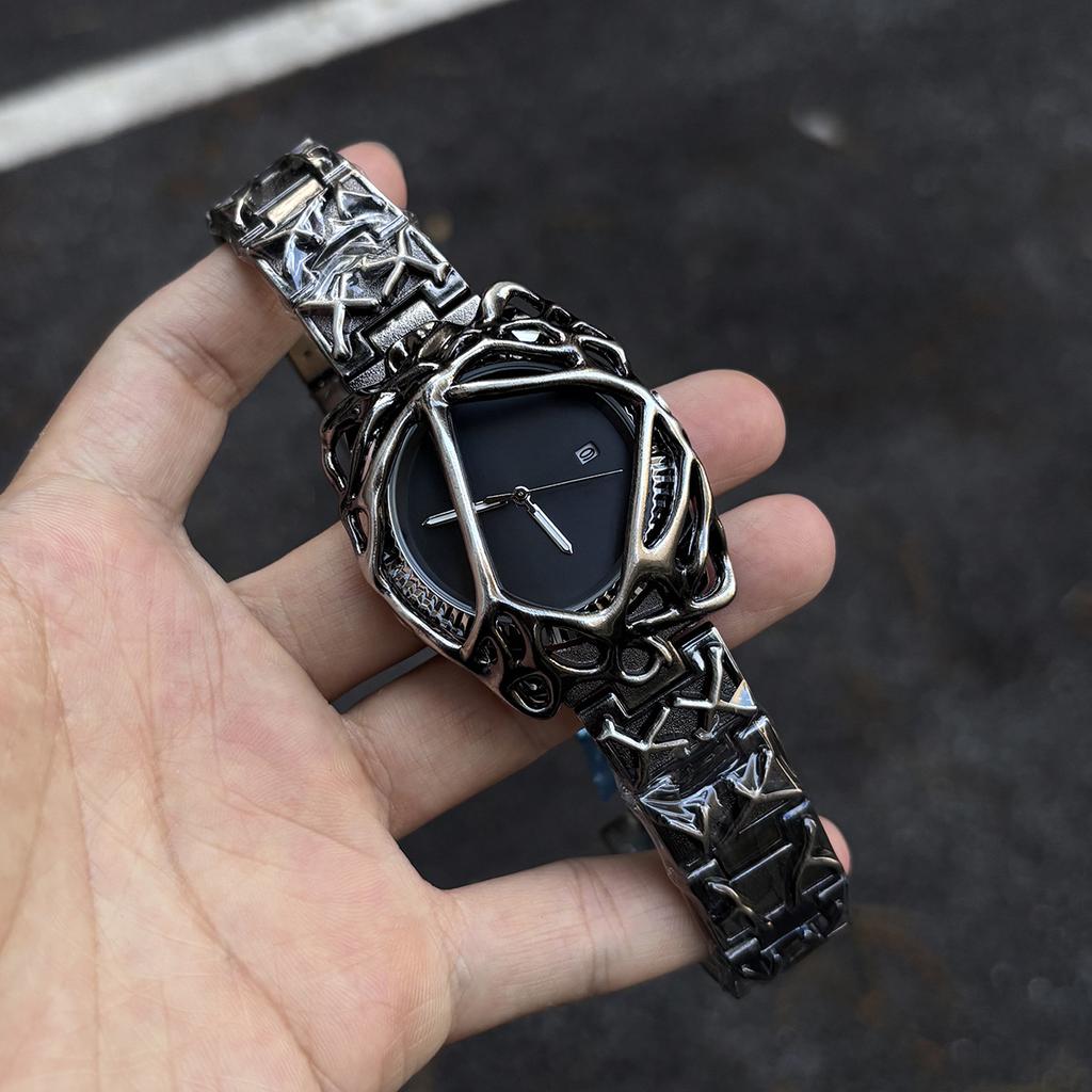Gothic Y2K Alabaster Watch – Spiderweb Dial, Waterproof Quartz Movement, Unisex Retro Timepiece