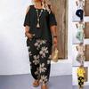 Women's 2 Piece Outfit Off Shoulder Irregular Hem Tunic Top with Loose Wide Leg Pants Summer Fashion Set