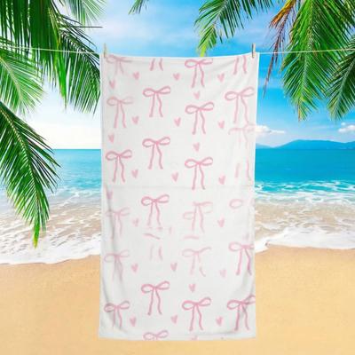 1pc Coquette Pink Bow Heart Beach Towel, Microfiber Quick Dry, Ideal for Beach Pool Picnic Travel, Sweet Summer Leisure Towel