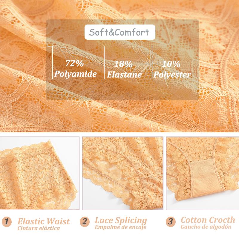 FINETOO 4Pcs Women Mid Rise Floral Lace Underpants Soft Skin-Friendly Breathable Panties High Stretch Seamless Ladies Daily Wear Briefs