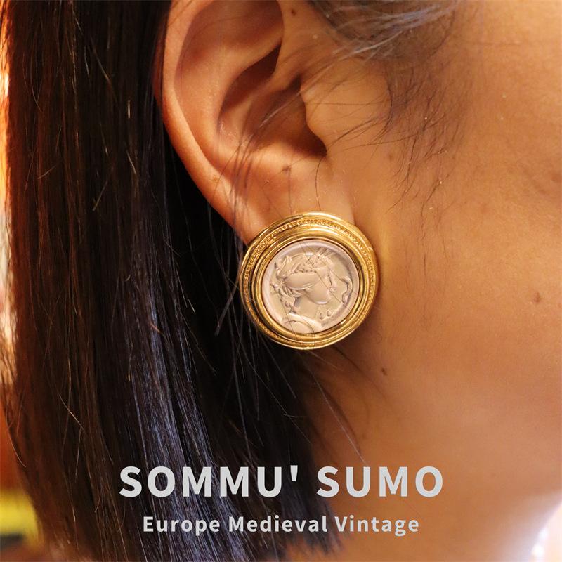 18K Electroplated Real Gold Diamond Hercules Ancient Coin Necklace, Portrait Antique Pendant Inlaid with Baroque Pearl Earrings