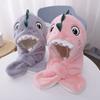 Plush Dinosaur Hat Scarf Set Scarf Integrated Cap Ear-flap  Hat Winter Cap Bonnet Baby Hat