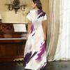Women Plus Size V Neck Short Sleeve Printed Straight Maxi Dress