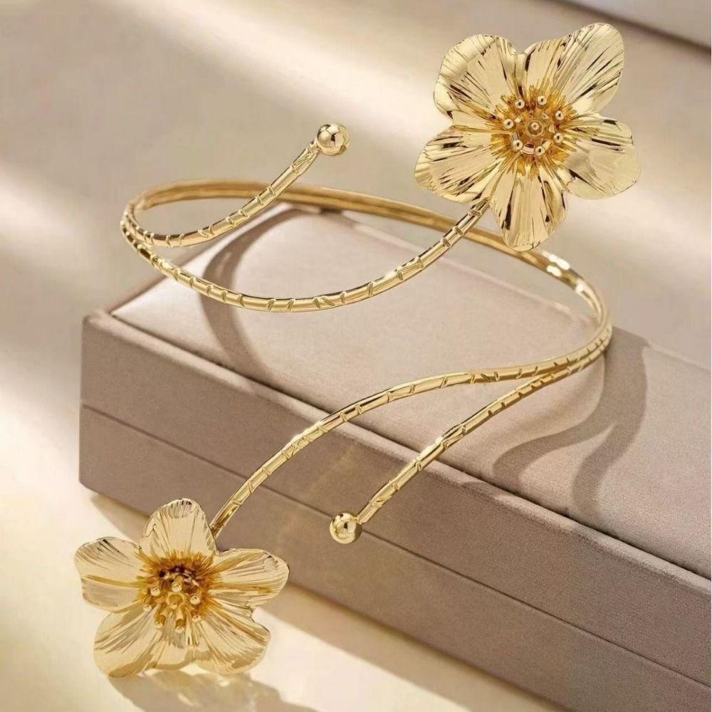 Weißer Schmetterlingsblumen-Armreif Goldfarbene Blumenmanschette Armring Vintage Spiral-Armband Geschenke