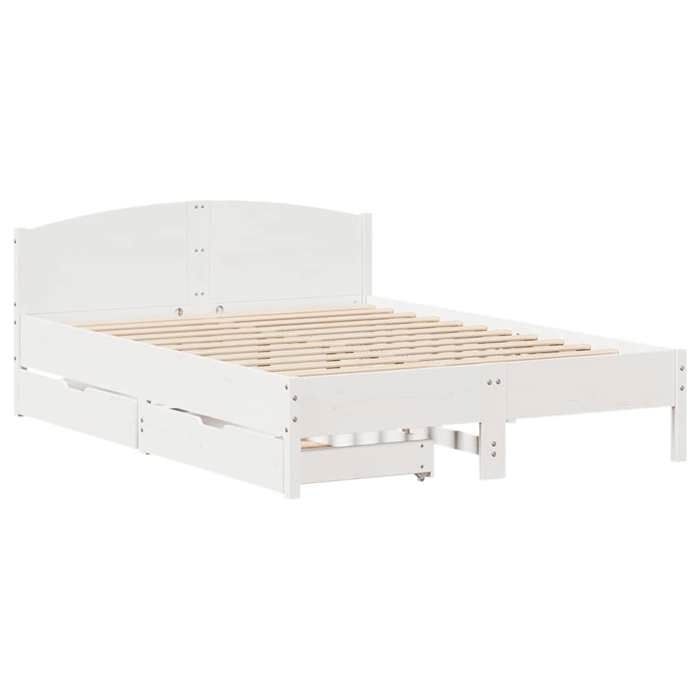 VidaXL Cadre de lit avec tête de lit blanc 140x200 cm bois pin massif, meuble de chambre à coucher, sommier, lit en bois, 3301828