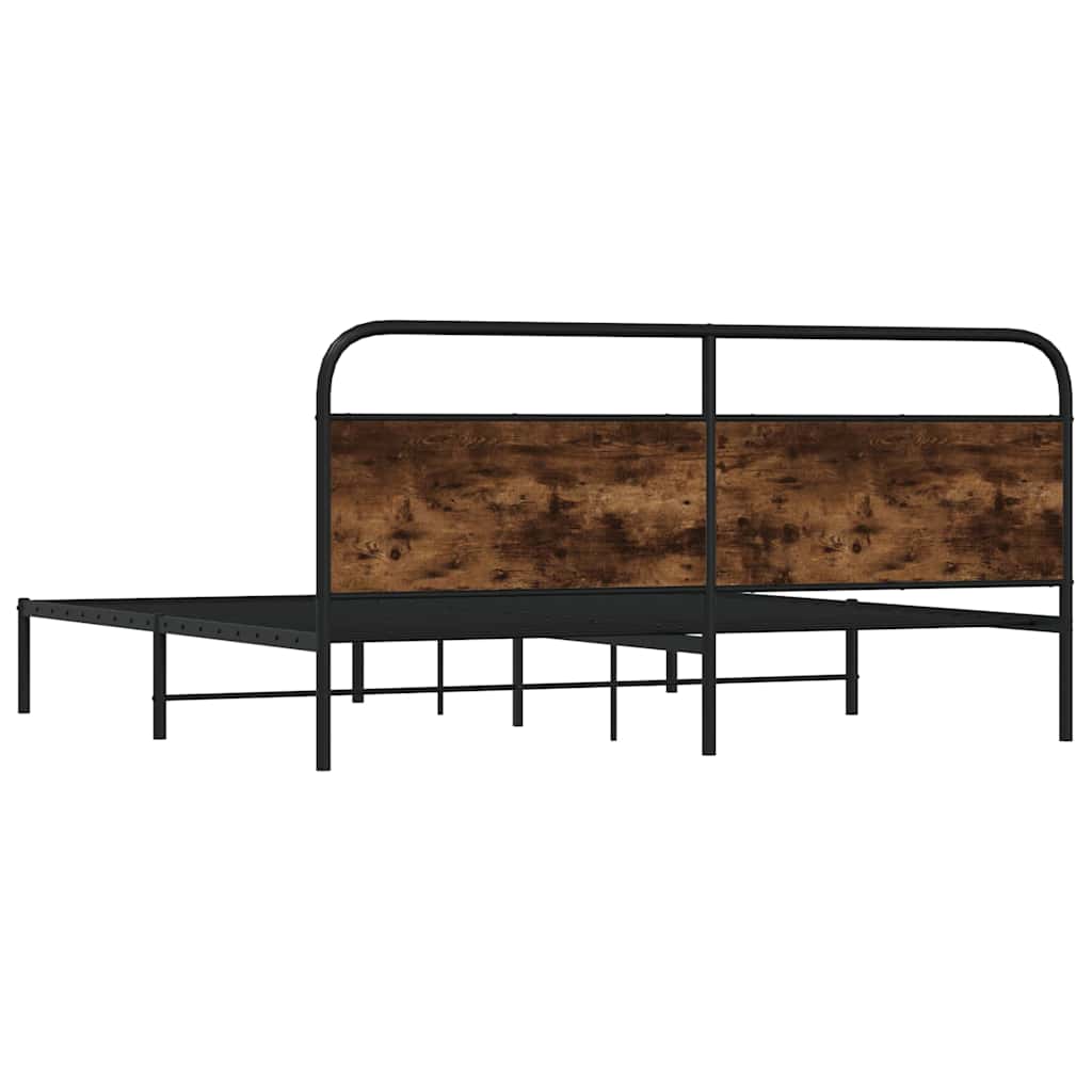 Metal Bed Frame Without Mattress Smoked Oak Finish 180 X 200 Cm