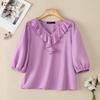 ZANZEA Women Ruffles V-Neck Solid Color Loose 3/4 Sleeve Blouse