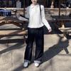 Women's Korean White Lace Collar Slim-Fit Long-Sleeve Top for Autumn/Winter