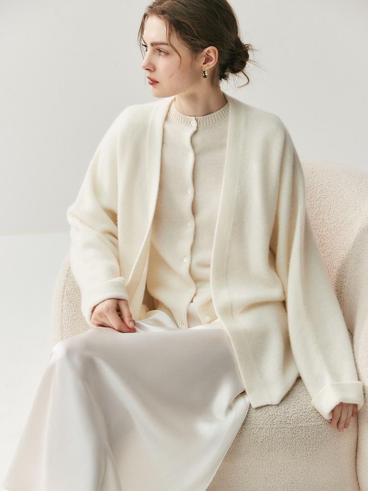 Women's Cashmere Blend Open Front Knit Cardigan: V-neck, Loose Shawl Style for Autumn/Winter