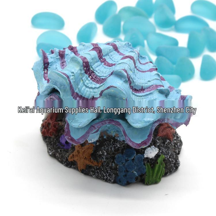 Pearl Scallop Shell Aquarium Bubbler Ornament with Air Stone Connector