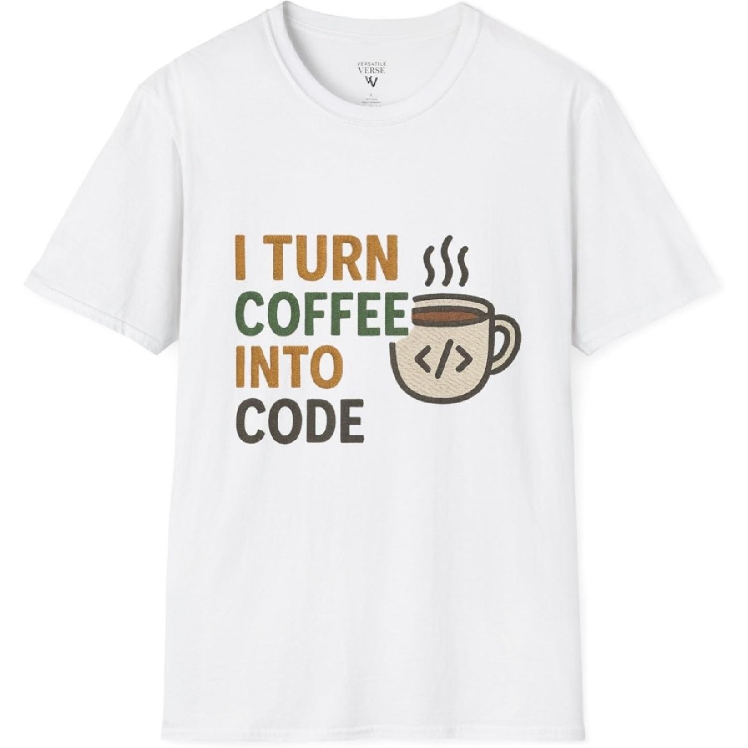 Унисекс Футболка Coffee Code, Подарок Программисту, Футболка с Кодинг Юмором, Одежда для Технарей, Гикская Футболка, Подарок Любителю Кофе S