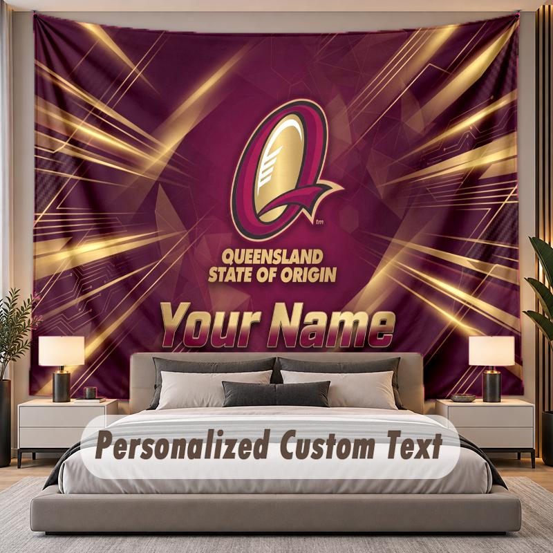 Custom Name Text Tapestry Queensland Maroons Personalized Polyester Wall Tapestry For Bedroom And Room