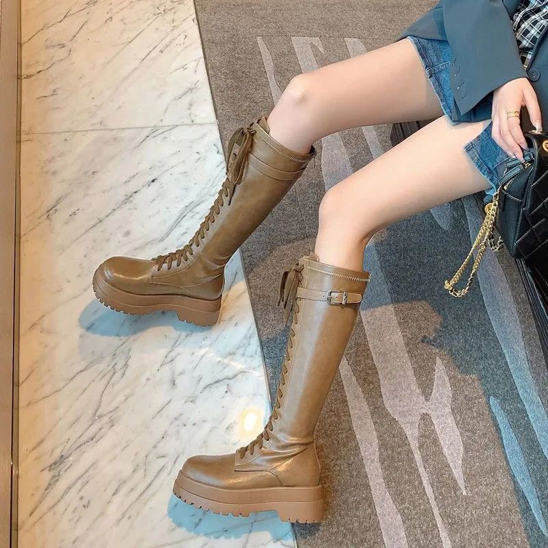 But knee boots, women's small and thin women's boots, new thick-soled tall British knight boots in autumn and winter 2025
