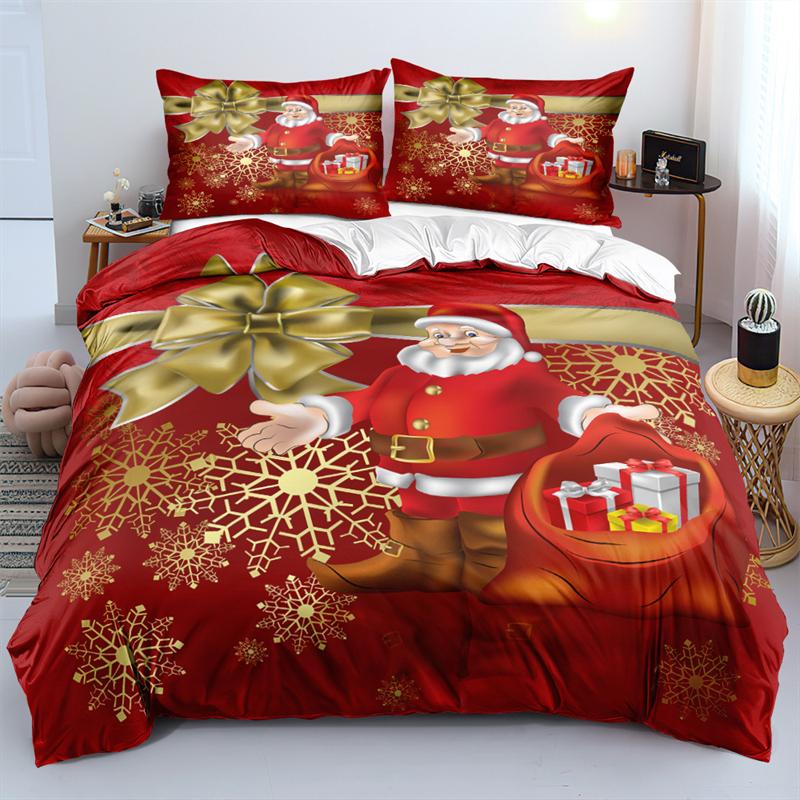 Duvet Cover Set 3D Santa Claus Merry Christmas Single Double Size Holiday Atmosphere Decoration Soft And Comfortable