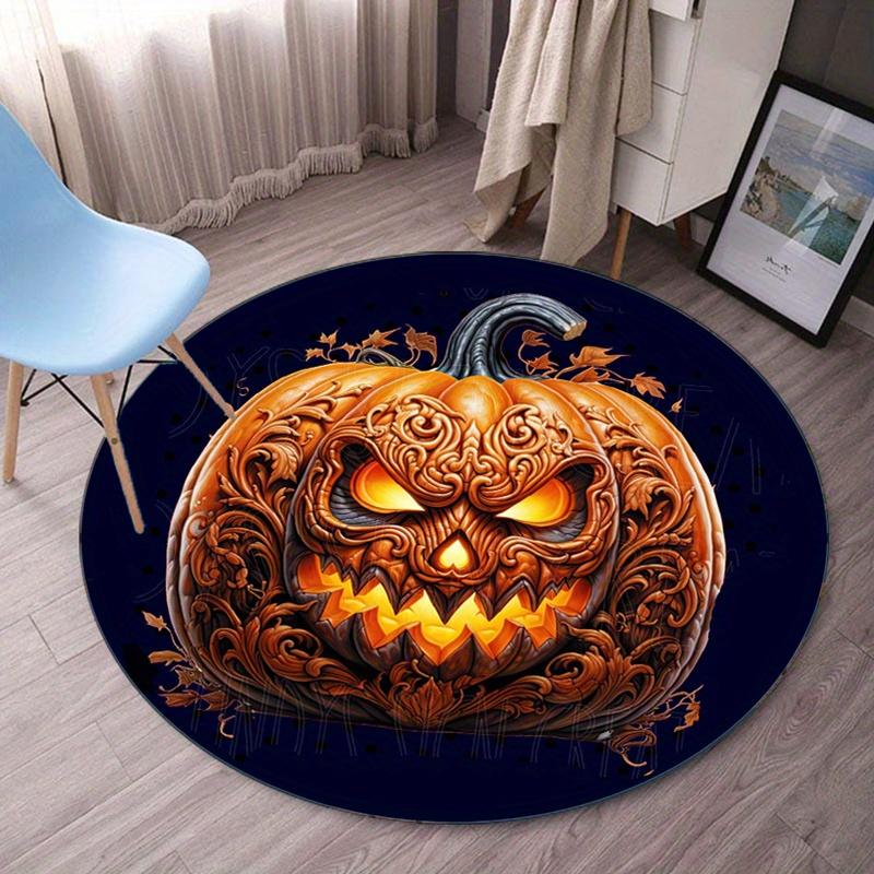 

Halloween pumpkin jack o lantern round rug crystal velvet floor mat home decor spooky party decoration living room bedroomcarpet 60cm