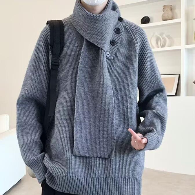 Men s Diagonal Button Half-High Collar Sweater: Autumn/Winter Trendy High-End Knitwear XL