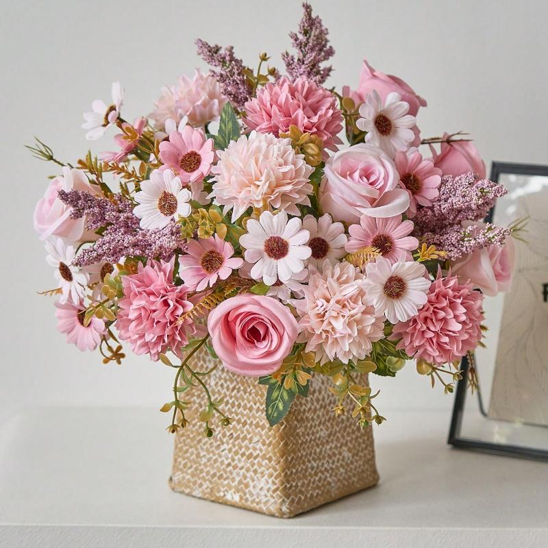 1 szt. Sztuczne kwiaty Fałszywe róże Bukiet kwiatów Jedwabne stokrotki Mniszek lekarski Kwiaty Hurtowe Na ślub Dekoracja domu Impreza Dekoracje stołu, Walentynki