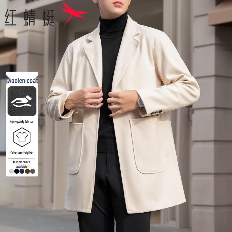 RED DRAGONFLY Men's Mid-length Wool Blend Business Casual Coat