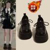 Thick-soled Lace-up Black Leather Shoes British Autumn Retro Height-increasing Velvet Warm Muffin Loafers
