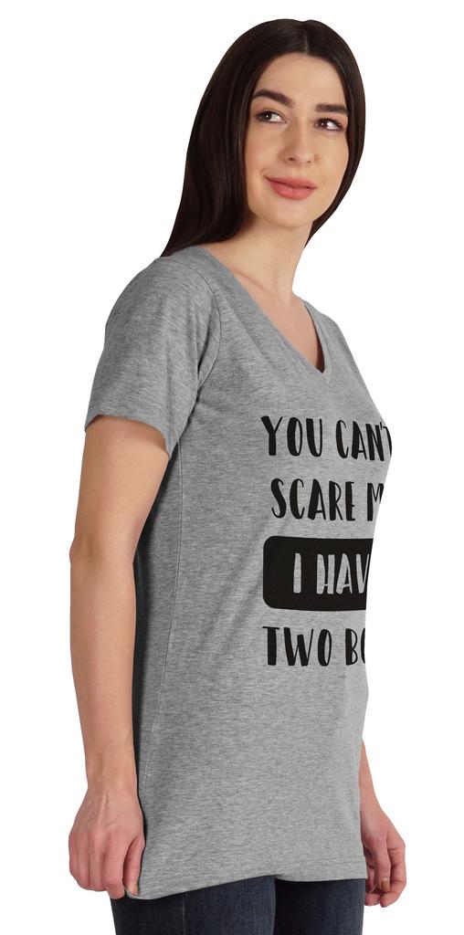 Inkmeso You Can't Scare Me I Have Two Boys Funny Graphic Mom Tshirt Cotton Top