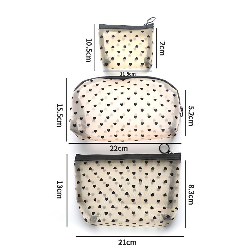Mesh Cosmetic Makeup Bags Case Holder Zipper Heart Printed Pencil Case Pouch