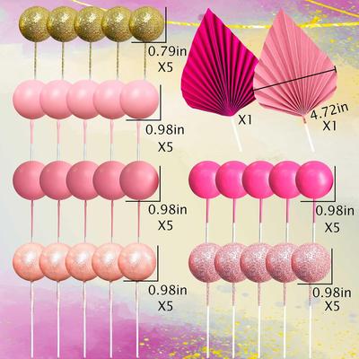 32 Peças Bolas Rosa Decoração de Bolo Folhas Rosas Folhas de Palmeira Decoração de Bolo Decoração de Bolo Boho para Casamento Festa de Aniversário