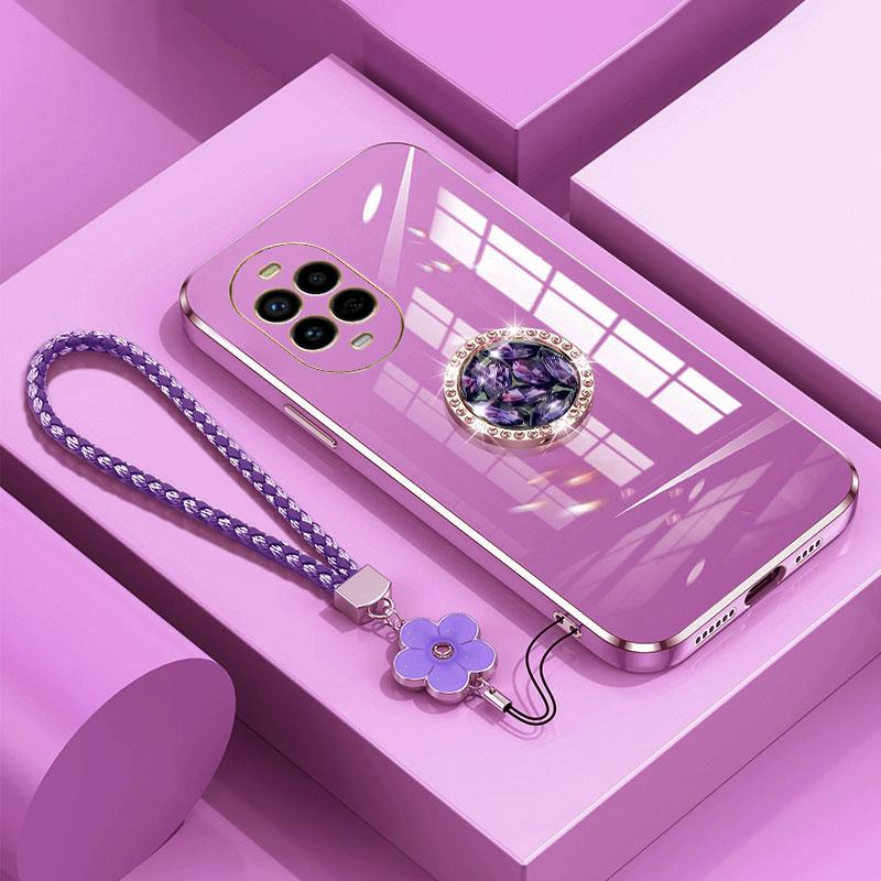 

Nova13pro Case with Lanyard,Luxury Diamond Holder Case For Huawei Nova 13 pro Pura70pro 10 11 12 SE Cover Cases 13pro Stand Ring Pura70 pro&Case & Holder лавандовый