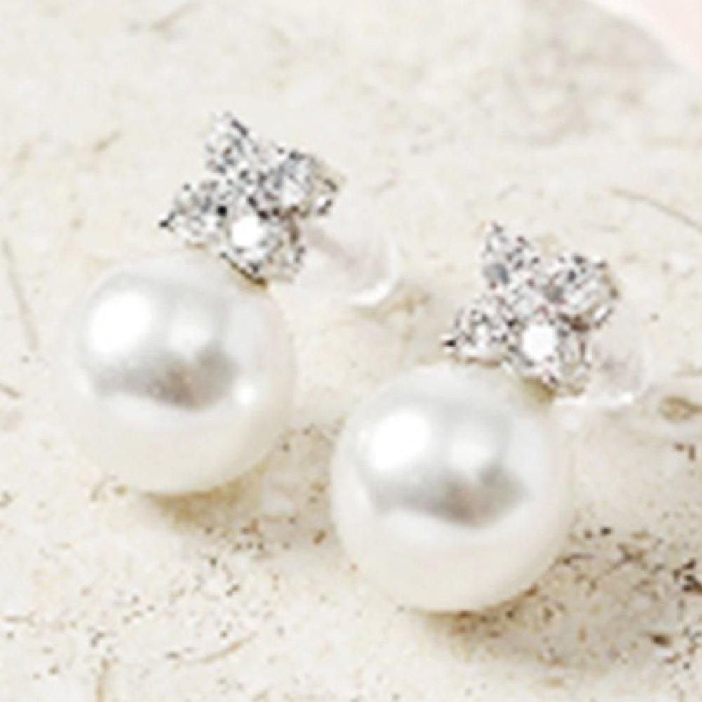 Pearl Earrings Platinum Plated Guest Bold 40s Bold Cubic Zirconia Silver 925 Platinum Plated Silver Guest