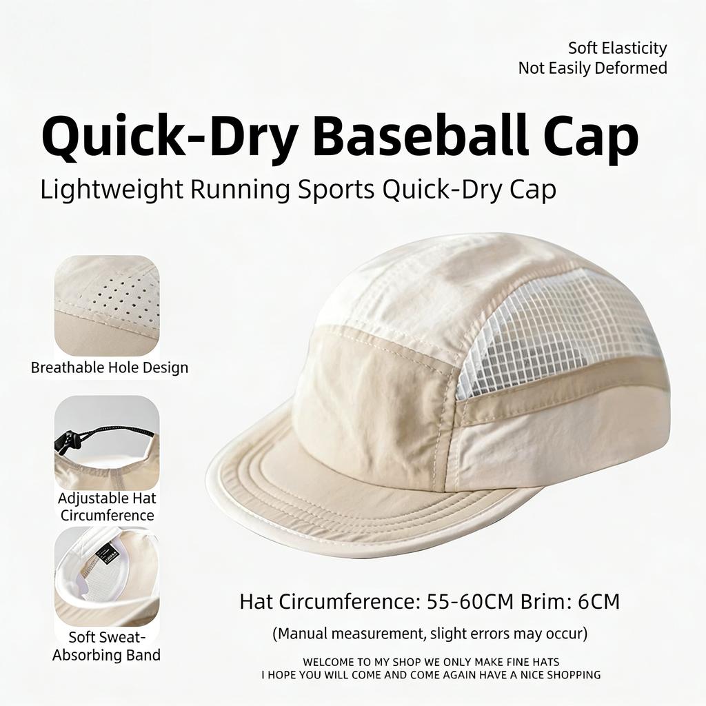 Color-Block 5 Panel Camp Hat Men Women Quick Dry Breathable Mesh Baseball Cap Lightweight Soft Brim Outdoor Running Sun Hats