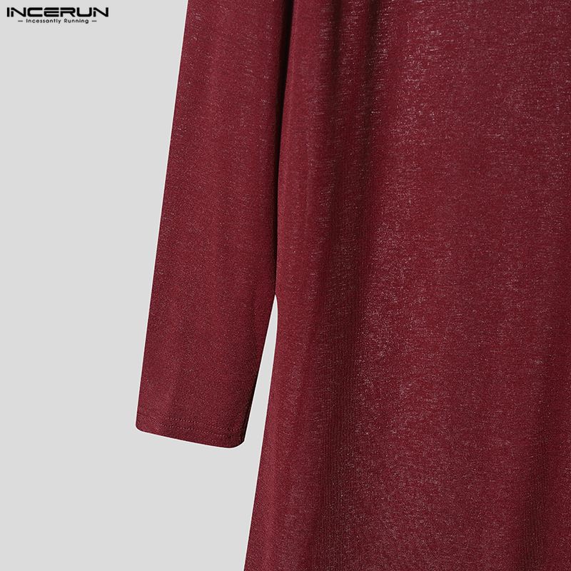 INCERUN Men Long Sleeve See Through Open Front High Splits Casual Long Mesh Sheer Shirts