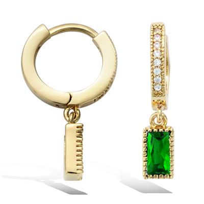 [P1200] - Gold Plated Hoop Earrings 'Sissi' Emerald Green White Gold