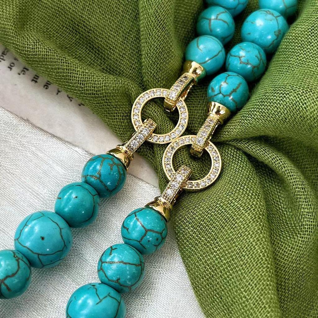 Vintage Green Artificial Turquoise Small Long Chain Sweater Chain Necklace Women's Light Luxury Niche Atmosphere Necklace
