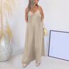 Summer Women Jumpsuit Deep V-Neck Sleeveless Backless Wide Leg Comfortable Fit Pure Color Pleated Spaghetti Strap Leisure Vacation Beach Lo
