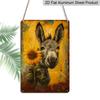 2D Flat, Vintage Metal Donkey Sign, Cute Donkey and Sunflower Patterns, 8x12 Inch, Durable Aluminum Material, Indoor/Outdoor Decorative Hanging Plate