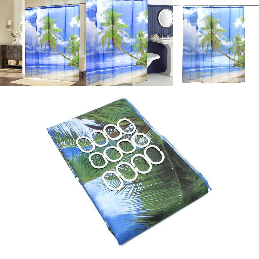 Luxurious Hawaii Beach Coconut Printed Polyester Shower Curtain For Ultimate Waterproof Protection
