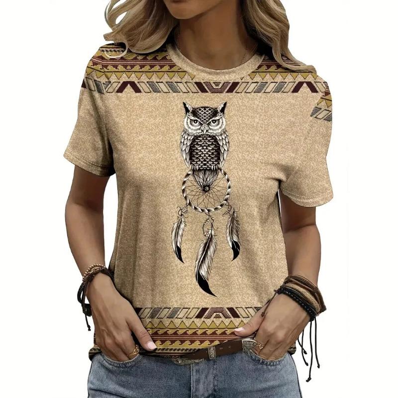 Summer ethnic style 3D printed women's retro casual round neck short sleeved T-shirt